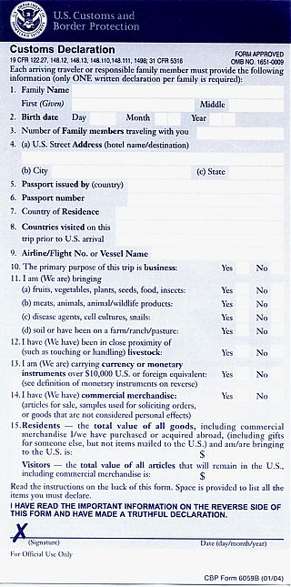 Customs Declaration Form.