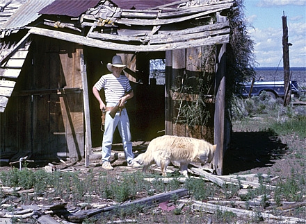 Ik bij een oude Homestead in Oregon.